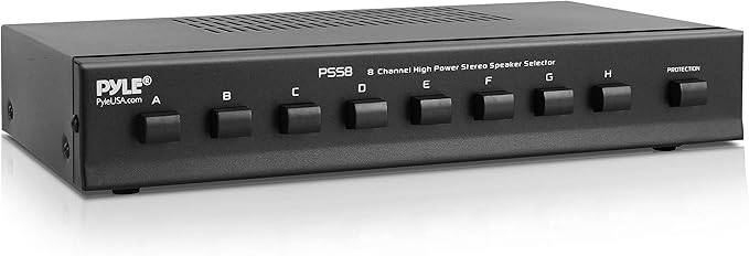 Pyle Premium New and Improved 8 Zone Channel Speaker Switch Selector Hub Distribution Box for Multi-Channel High Powered Stereo Amplifier A/B/C/D Switches | 8 Pairs Of speakers - PSS8