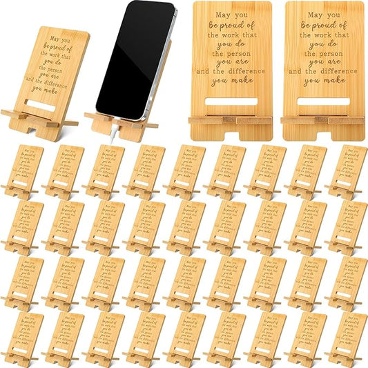 Ripeng 36 Pcs Employee Appreciation Gifts Bulk Bamboo Phone Stand for Desk Office Worker Thank You Gift for Administrative Team Coworkers Staff Graduation Nurse Teacher Week (Vivid Work Pride)