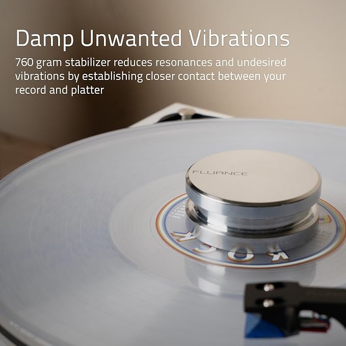 Fluance HiFi Vinyl Record Weight Stabilizer High Mass 760 gram Steel LP Disc Turntable Accessory with Protective Velvet Pad for Vibration Damping (RW02)