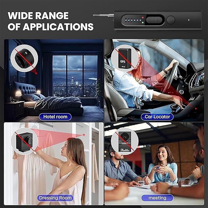 Hidden Camera and RF Bug Detector – Wireless Signal Scanner, Infrared Pin-Hole Camera Finder, Anti-Spy GPS Tracker, Portable Travel Office Security Device, 5 Sensitivity Levels, 25H Battery
