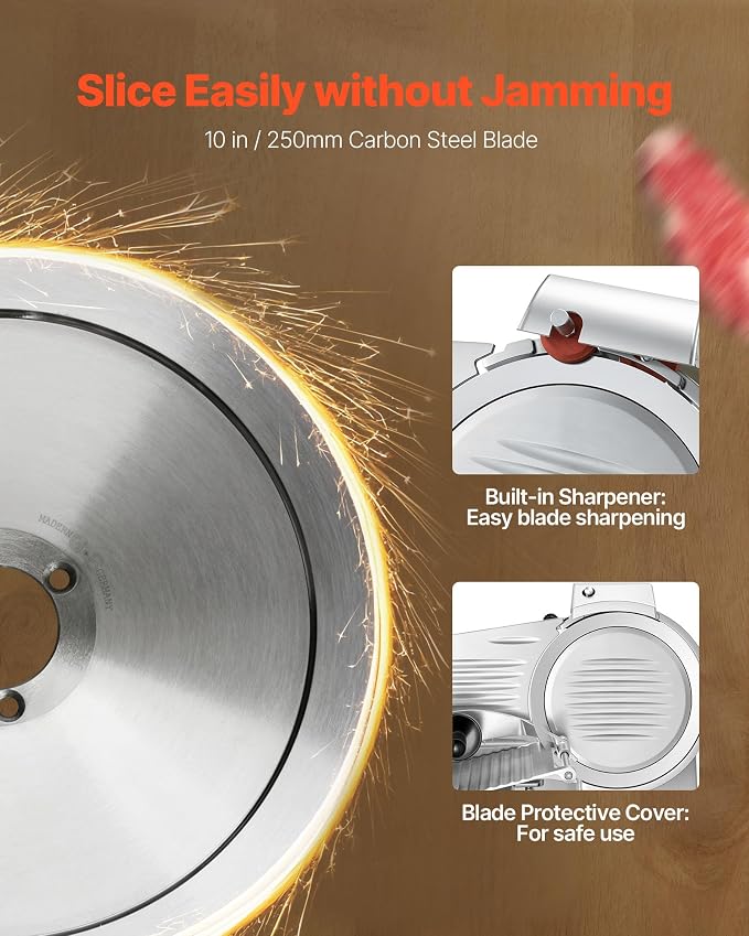 VEVOR Commercial Meat Slicer, 10 inch Electric Food Slicer, 240W Frozen Meat Deli Slicer, Premium Chromium-plated Steel Blade Semi-Auto Meat Slicer For Commercial and Home use