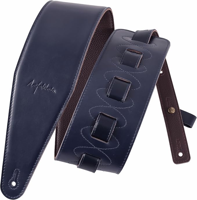 Nefelibata 3.8" Wide Guitar Strap, Full Grain Italian Leather Adjustable Guitar Straps with Foam Padding for Bass, Electric, and Acoustic Guitars