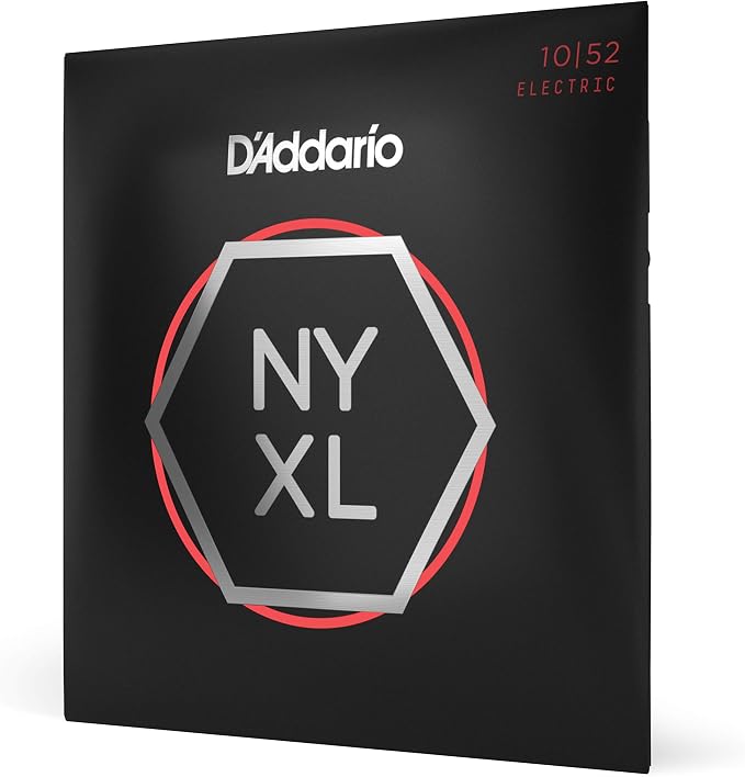 D'Addario Electric Guitar Strings, NYXL Nickel Plated, NYXL1052, Light Top/Heavy Bottom Gauge 10-52, 6-String Set, Pack of 1