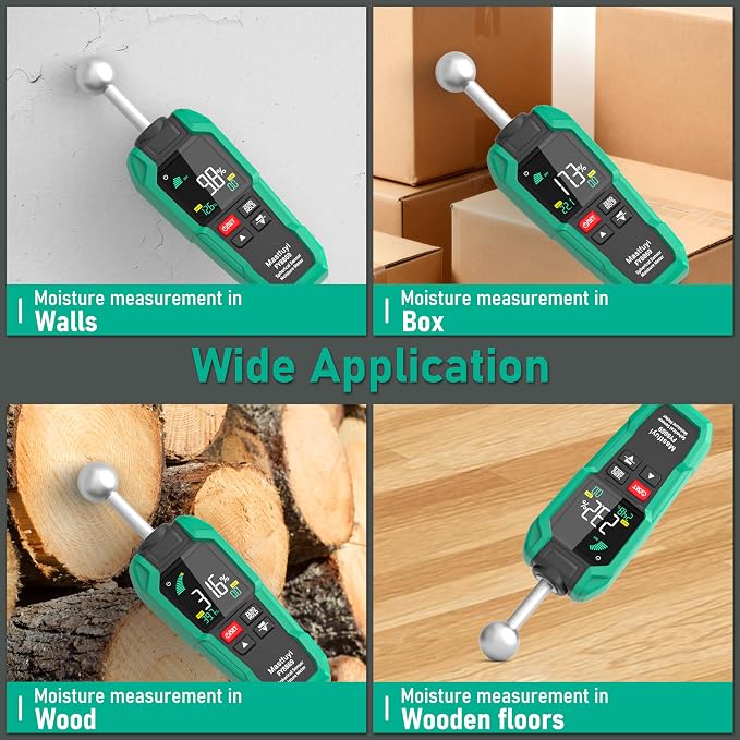 Pinless Wood Moisture Meter,Non-Destructive Depth 5-40mm for Wood & Walls | Digital Moisture Detector Built-in Flashlight for Concrete, Floors