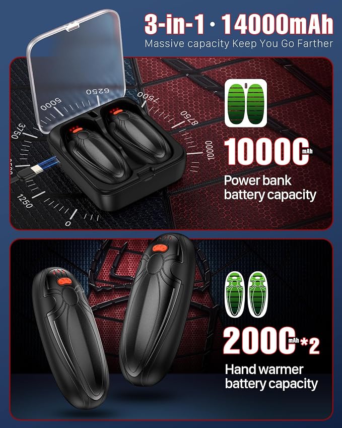 Hand Warmers Rechargerable 4 Pack - 14000mAh Electric AI Handwarmers with Charging Case, Magnetic 2 in 1 Pocket Heater, Stocking Stuffers, Gifts for Women/Christmas/Golf/Camping Accessories