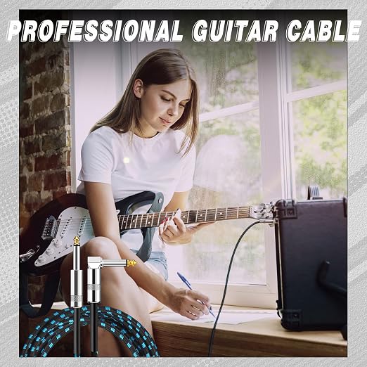 Rigibright 8 Pack 10FT Instrument Cable - Guitar, Bass, Keyboard, Microphone & Mixer Amp Cord (8, Multicolored, 10 Feet)