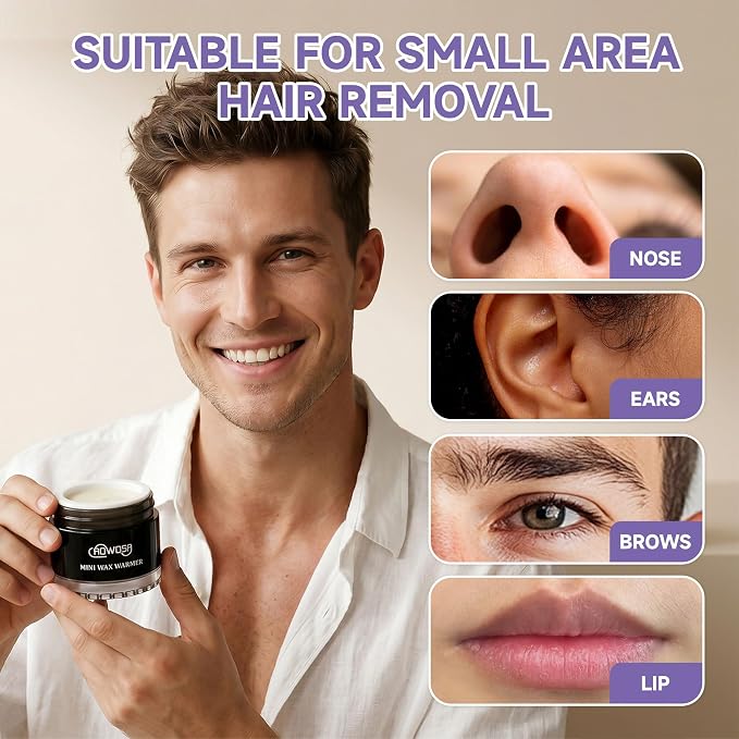 Nose Waxing Warmer Men, Mini Wax Warmer for Nose Eyebrow Ear Hair Removal, Portable Wax Melter USB Fast Heat Smart Constant Temp, for Home Travel Use