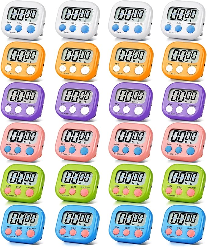 24 Pack Digital Kitchen Timer Magnetic Digital Timer with Big Display Loud Ring Cooking Timers for Kitchen Electronic Timer for Cooking, Bathing, Gym, Break Time, Classroom(6 Color)