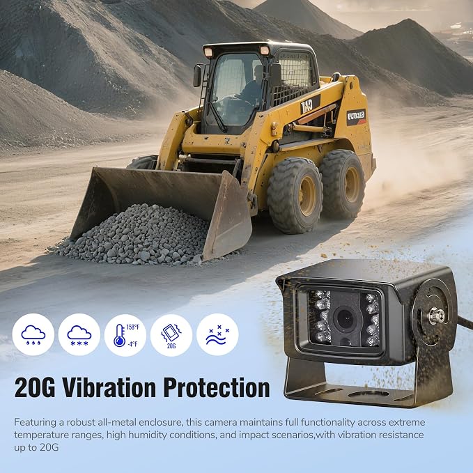 7" AHD1080P 2-Wired RV Backup Camera System, IP69K Waterproof IR Night Vision Reversing Cameras, Vibration-Proof 20G for Trailer/Tractors/Truck/Excavator/Caravan/Skid Steer/Heavy Equipment