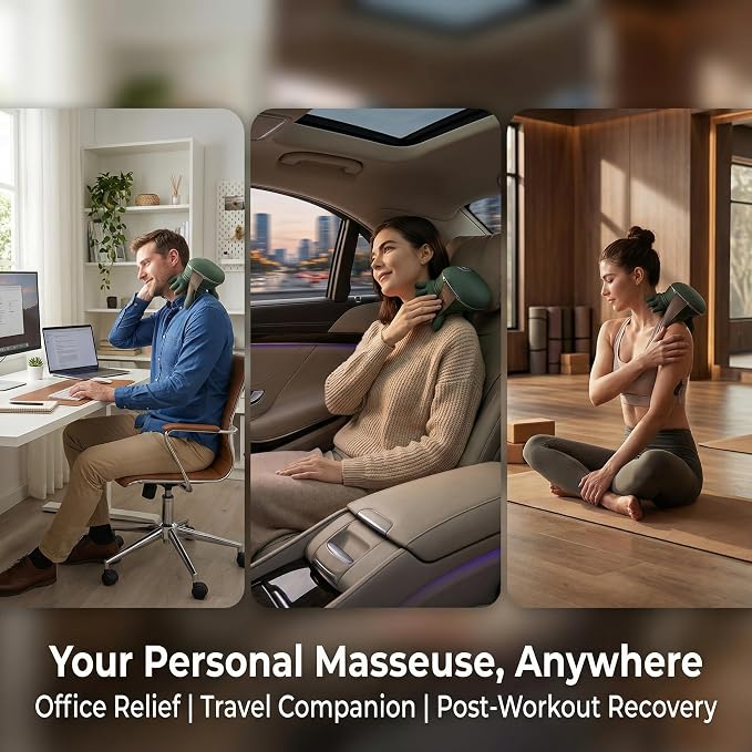 Neck & Shoulder Massager Shiatsu Deep Tissue with Heat, Cordless Rechargeable Electric Massage Pillow, Hand-Like Kneading for Neck Pain Relief, Muscle Soreness, Portable for Home, Office, Travel Gift