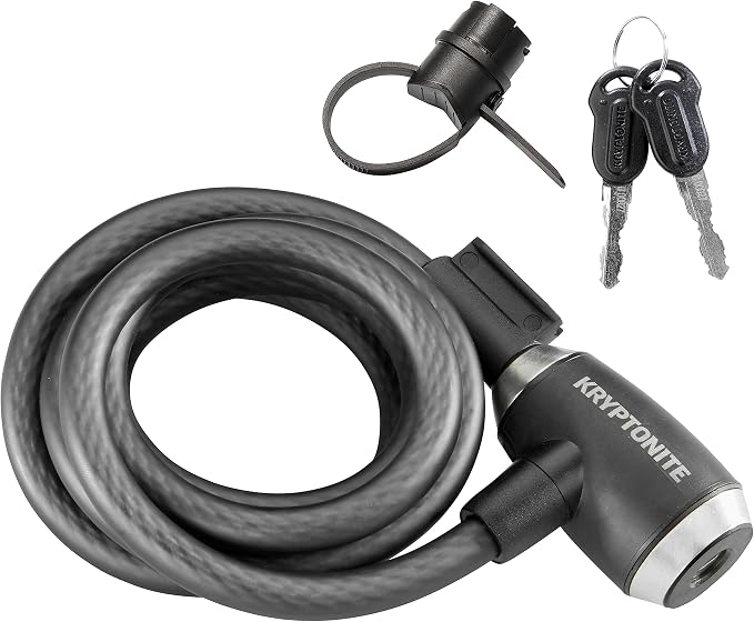 Kryptonite KryptoFlex Bike Lock Cable, 2FT/6FT/10FT Long 12mm Thick Heavy Duty Braided Steel Cable Anti-Theft Security Lock for Outdoor Equipment, Combination/Key Bike Lock