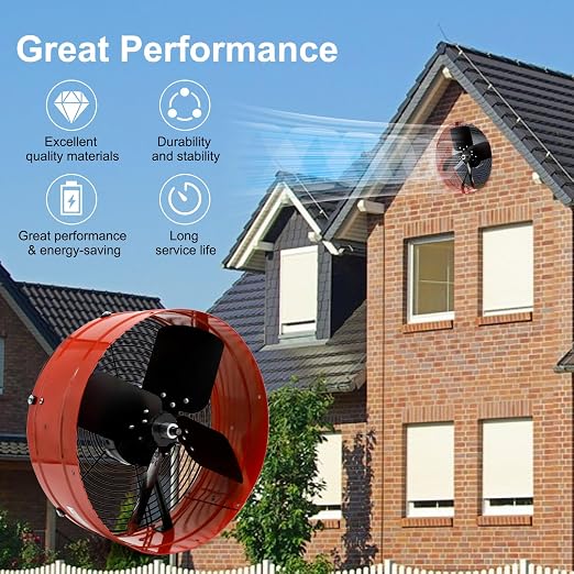 Vent Attic Fan with Adjustable Thermostat, 15" Gable Mount Ventilation Exhaust Fan 1300 CFM, 1075 RPM, 1850 SQ. FT. Attic Ventilator Red for Gable, Shed, Home