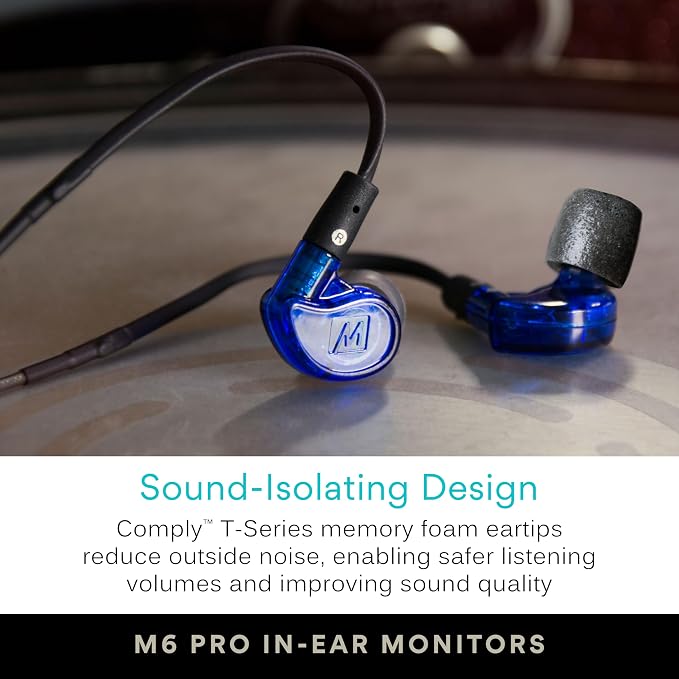 MEE audio M6 PRO Musicians' in-Ear Monitors Wired + Wireless Combo Pack: Includes IEMs, 2 Audio Cables and BT3 Hi-Res Bluetooth Audio Adapter w/aptX, LDAC, Auracast Support, & Built-in Headset (Blue)