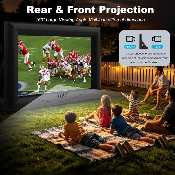 GYUEM 20 feet Inflatable Portable Projector Movie Screen - Huge Air-Blown Cinema Projection Screen Package with Rope, Blower,Tent Stakes - Front & Rear Projection,for Outdoor Party Backyard Pool Fun