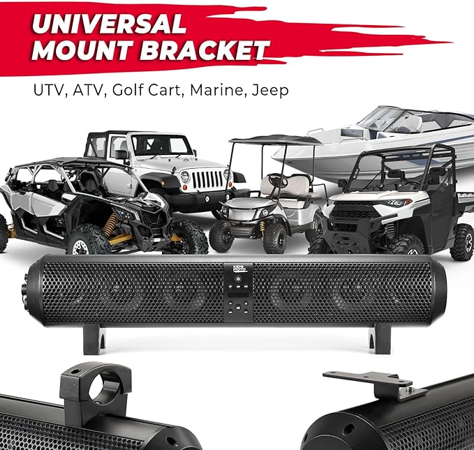 KEMIMOTO UTV Sound Bar 28 Inch ATV Soundbar 4X Subwoofers 2X Tweeters Bluetooth Golf Cart Sound Bar Compatible with Polaris RZR Can-Am CFMOTO, Fit for 1.56"- 2.25" Roll Cage w/Golf Cart Mounts