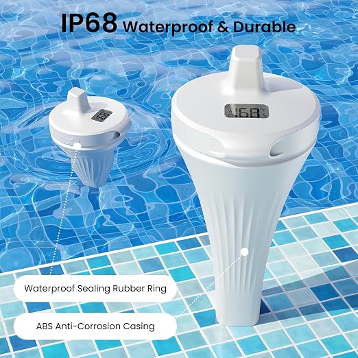 High Precision Wireless Pool Thermometer, Floating Design, Easy to Read, IP68 Waterproof, Suitable for Swimming Pool, Hot Tub, Pond, Fish Tank, Patio and Aquarium