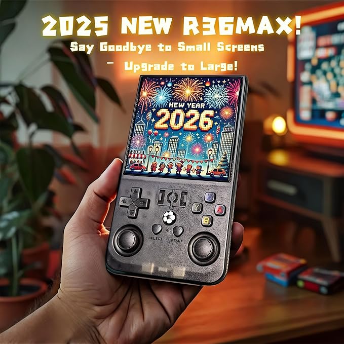 MYCHA R36MAX Retro Handheld Game Console Holiday Set with Accessory Kit - 4 Inch HD Screen, 128GB 21000 Classic Games, Portable Gaming for Adults (Red Set)