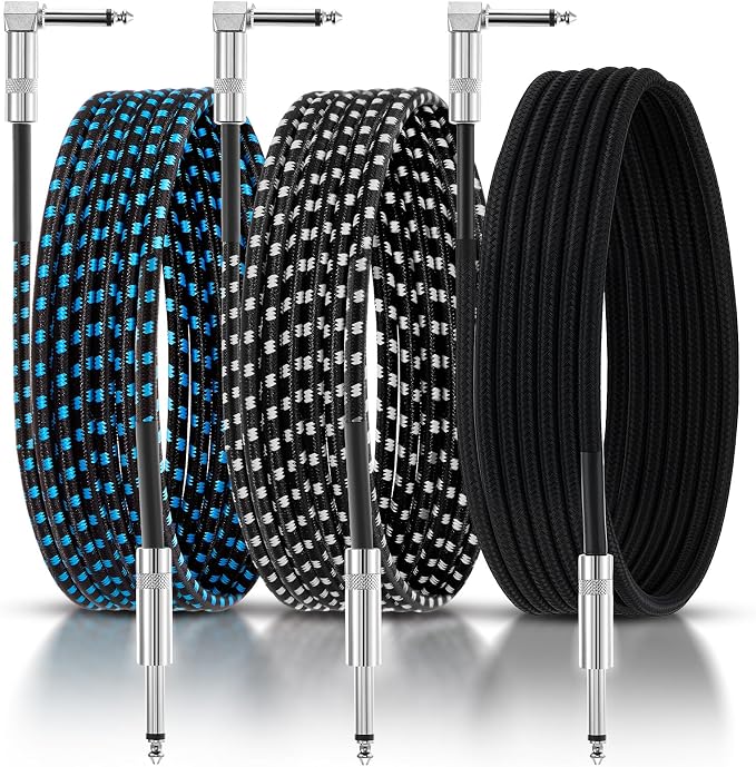 3 Pack Black Guitar Cables, Performance Instrument Cords for Guitar, Bass, Keyboard – Copper & PE Material, Flexible for Live&Studio Performance