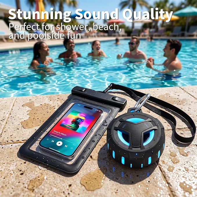 EBODA Bluetooth Shower Speaker with Waterproof Phone Pouch – Rugged & Ready for Any Wet Adventure
