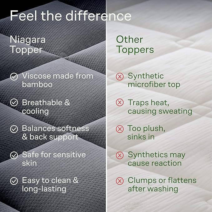 Niagara Sleep Solution Ultra Soft Full XL Size Mattress Topper - Viscose Made from Bamboo Pillow Top Mattress Pad for Back Pain Relief - Naturally Cooling for Hot Sleepers, Gray