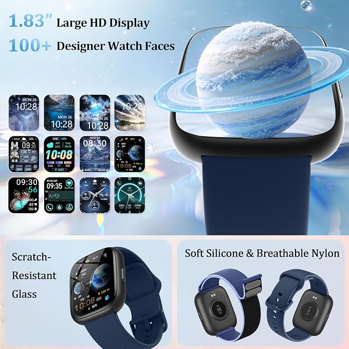 Smart Watch for Women Men, 2026 Upgrade Smartwatch [2 Bands, 44mm case], 1.83" Fitness Tracker Watch Alexa Built-in, Make/Answer Call, HR Sleep Stress Monitor, IP68 Waterproof Step Counter Watch