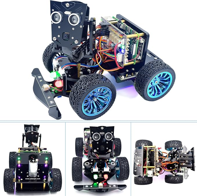 Adeept PiCar-B Mars Rover Smart Car Kit for Raspberry Pi 5/4B/3B/3B+, Obstacle Avoidance, Line Tracking, Light Tracing, Camera, Speech Recognition, Python, PDF Tutorials(Raspberry Pi NOT Included)
