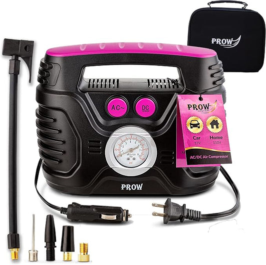 electric air compressor portable tire inflator with analog Pressure Gauge air pump for car tires 12V 110V tire pump for car bike balls & more Easy to use ideal for cool women and adults