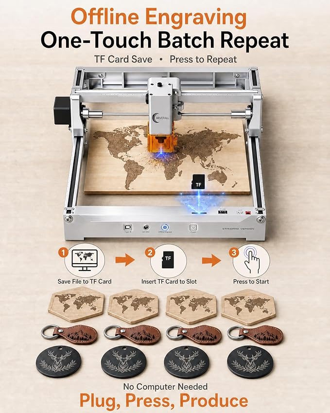 Laser Engraver 12W Laser Engraving Machine for Wood Metal Acrylic Glass Stone, DIY CNC Portable Laser Cutter 7.9" x 11.8" (Near A4) Offline Engraving Carverall K15 Pro Silvery, 12000mW, Class 1