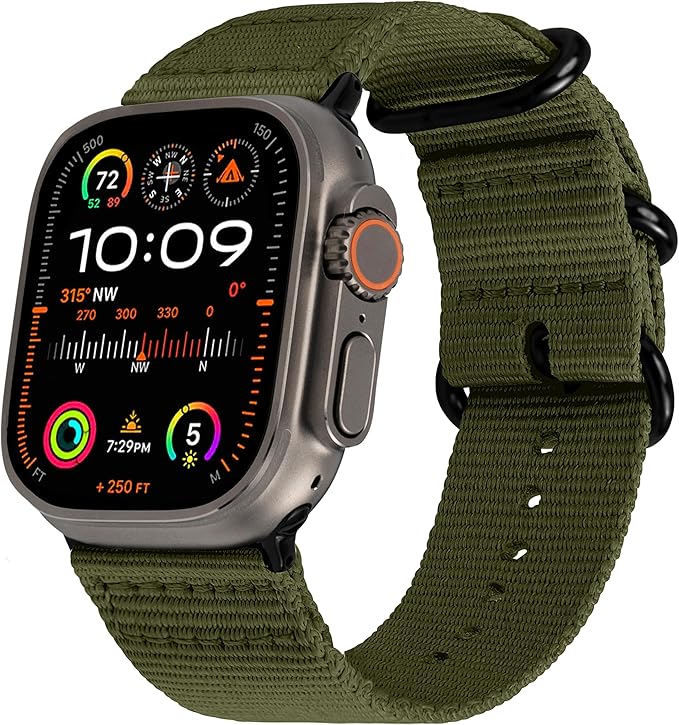 CARTERJETT Rugged Nylon Band for Apple Watch 49/46/45/44mm, Ultra, SE, Series 11/10/9/8/7/6/5 Sport Strap for Men Women - Ultra 3/2/1, SE 3/2/1 - Lightweight, Durable & Adventure Ready (Army Green)