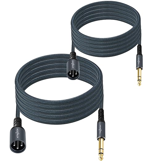 Twozoh XLR Male to 1/4 TRS Stereo Audio Cable 30FT 2 Pack, Braided Jack 6.35mm to XLR Male 3Pin Guitar Cable (Professional/HiFi)