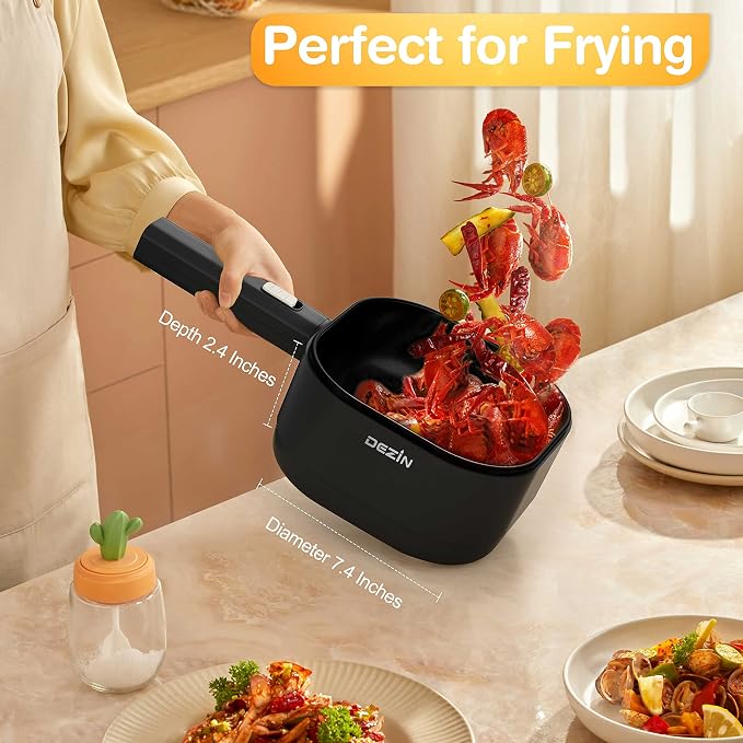 Dezin 2L Electric Hot Pot with Steamer, Rapid 800W Non-Stick Ceramic Coating Dorm Cooking Pot, Plug in Electric Pan Cooker with Adjustable Power for College Hotel Office(Silicone Spatula Included)