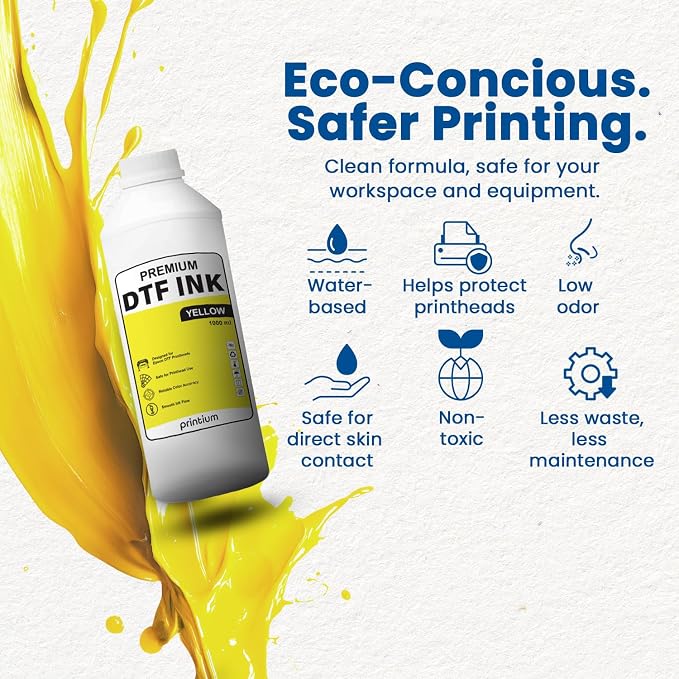 DTF Ink Yellow 33.8 fl oz (1000ml) | High Opacity Clog-Free Formula | Compatible with ET8550 L1800 XP600 I3200 4720 XP15000 & All Printheads | Reliable Color Accuracy & Smooth Flow