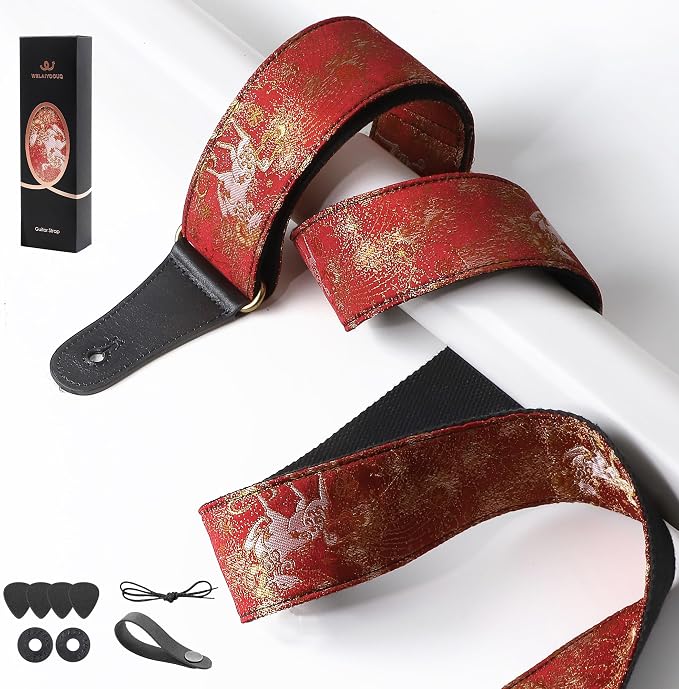 Guitar Strap, embroidery Jacquard Adjustable Guitar Straps for Acoustic/Bass/Electric Guitar, Includes Guitar Pick, Strap Button and Strap Lock, Constellation Gift (Aries)