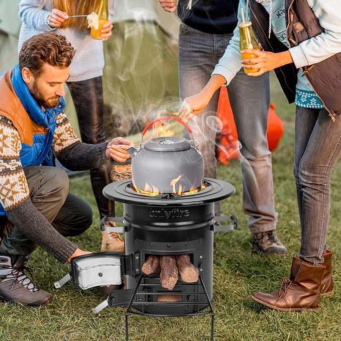 Onlyfire Cast Iron Rocket Stove – Heavy Duty Portable Wood Burning Camp Stove for Outdoor Cooking, Patio, Survival – High Fuel Efficiency, Low Smoke, Supports Pots & Dutch Oven, 12.7x12.7x11.4 in