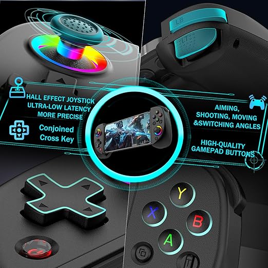 arVin Mobile Gaming Controller for iPad/Tablet[Within 5-10"] Wireless Gamepad for iPhone/Android/PC/Switch/PS4, with RGB Hall Effect Joystick/Turbo/6-Axis Gyro/Vibration/Support Streaming/Cloud Gaming