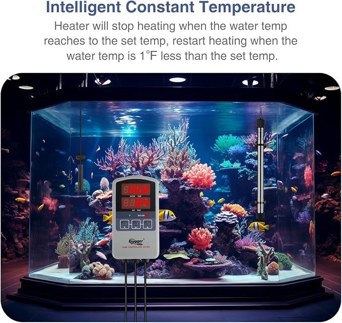 hygger Marine 500W Titanium Aquarium Heater for Salt Water and Fresh Water,Digital Submersible Heater with External IC Thermostat Controller and Thermometer,Fish Tank Heater for Fish Tank 60-120Gallon
