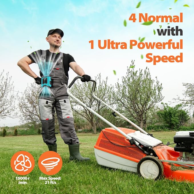 AddAcc Portable Waist Fan - 14500mAh Rechargeable Battery, 67Hrs Cooling Belt Fan, 5 Powerful Speed & 360° Rotatable, Hands-Free Clip On Waist With LED Light for Work Gift Camping Travel Outdoor