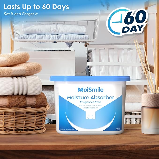 Moisture Absorbers, Fast Acting Humidity Absorber & Odor Eliminator, 10.5 oz High Capacity Dehumidifier for Closet, Bathroom, Basement, Car & RV, Fragrance Free, 6 Pack