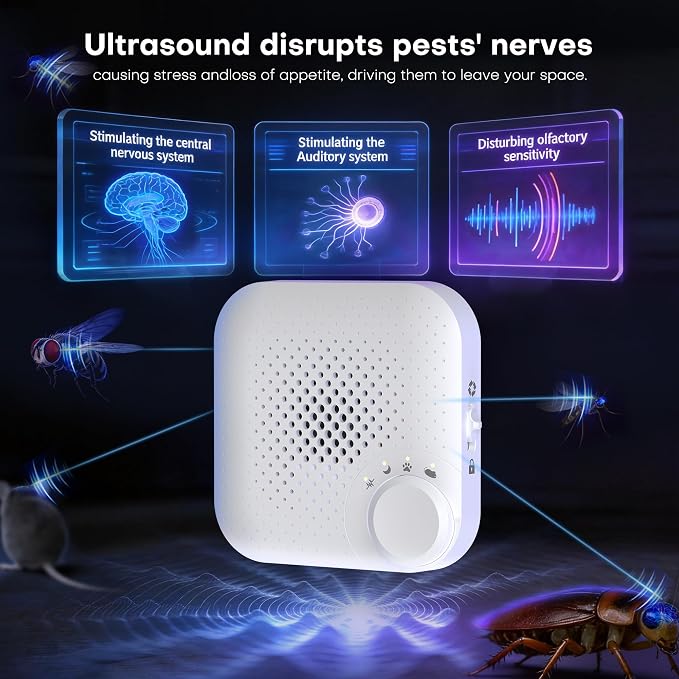 Ultrasonic Pest Repeller with 4 Auto Modes, Plug in Mouse Rodent Repellent Indoor for Spider Mice Rats Mosquito Roach Ant, Lock & Foldable Silent Pest Control for Home Kitchen Garage, 6 Pack