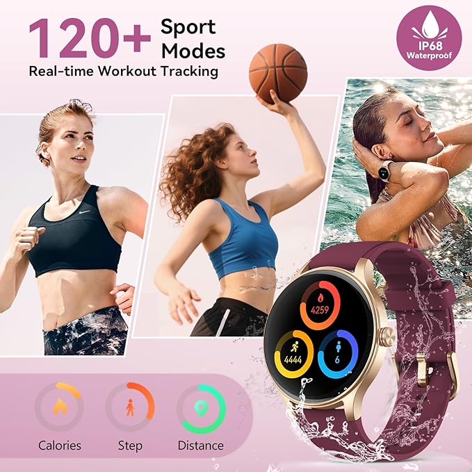 Fitpolo Smart Watch for Women Android iPhone, 1.27'' HD Fitness Tracker with Bluetooth Call & Answer, IP68 Waterproof, Heart Rate/SpO2/Sleep Monitor, Built-in AI Voice, 105+ Sports Modes (Purple)