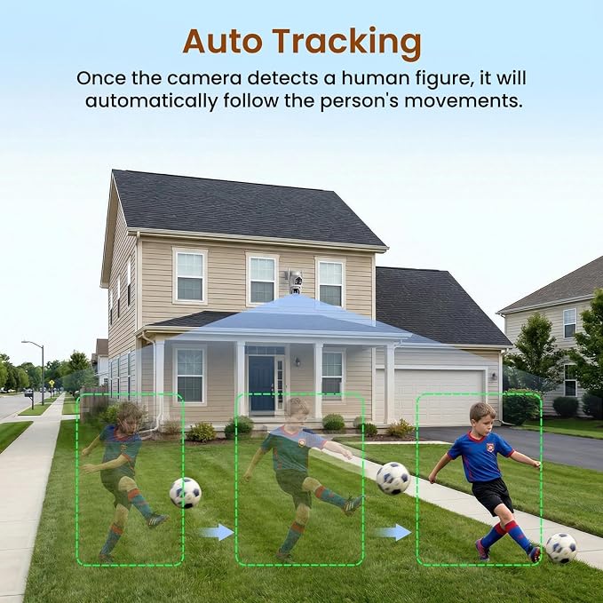 4G LTE Dual Lens Cellular Security Camera, No WiFi Solar Security Cameras Wireless Outdoor with 360° PTZ Live View, 2K Color Night Vision, Auto Tracking AI Detection, Cloud Storage, Built in SIM Card