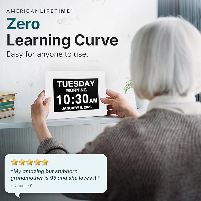 American Lifetime 【New 2026】 Dementia Digital Clock for Seniors, Large Display with Custom Alarms, Clock with Day & Date for Elderly, Large Number Digital Clock White