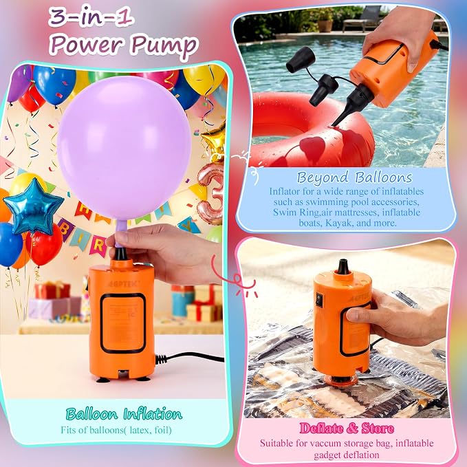 AGPTEK Electric Air Pump with 8 Versatile Nozzles, Portable Fast Fill Air Mattress Pump for Inflatables, High Pressure Quick Inflator for Balloon, Pool Floats, Kayak, Vacuum Storage Bag