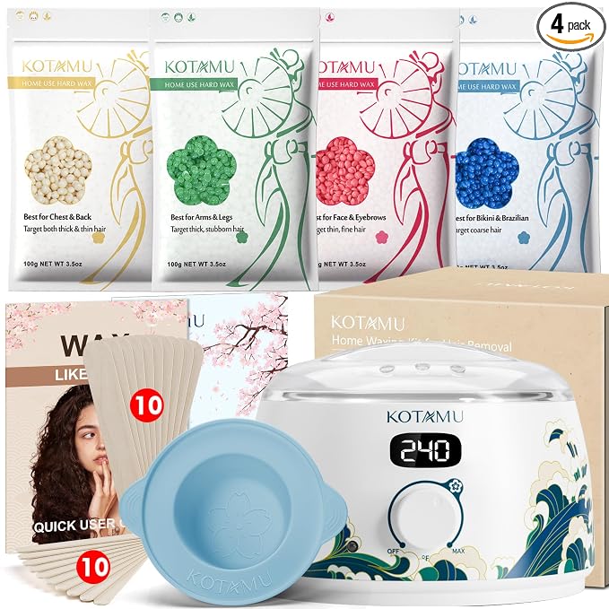 KOTAMU Waxing Kit for Women & Men, Wax Warmer for Hair Removal, Digital Wax Kit with Silicone Pot，Ideal for Face Eyebrow Arm Legs Armpit &Sensitive Skin, Wave Waxing Machine for Home Salon Use