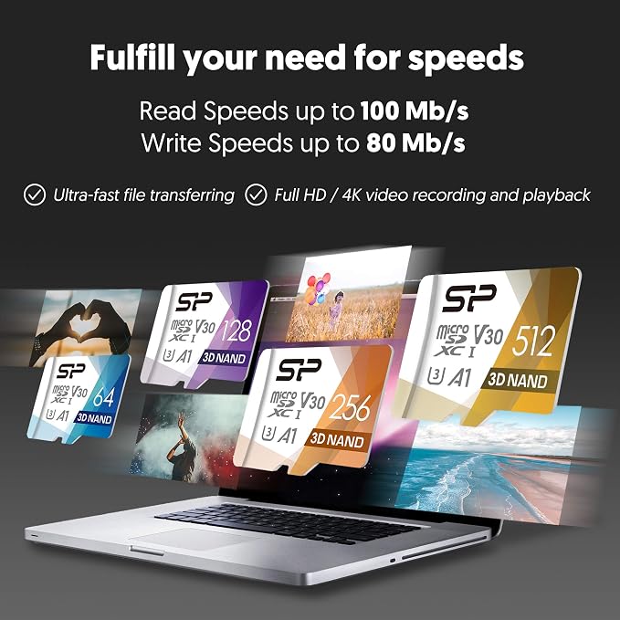 Silicon Power 512GB Micro SD Card U3 SDXC microsdxc High Speed MicroSD Memory Card with Adapter