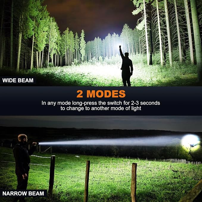 Kmivo Brightest Flashlight, Rechargeable 200,000 High Lumens Flash Light Spotlight with 8 Modes for Outdoor, Caving, Camping