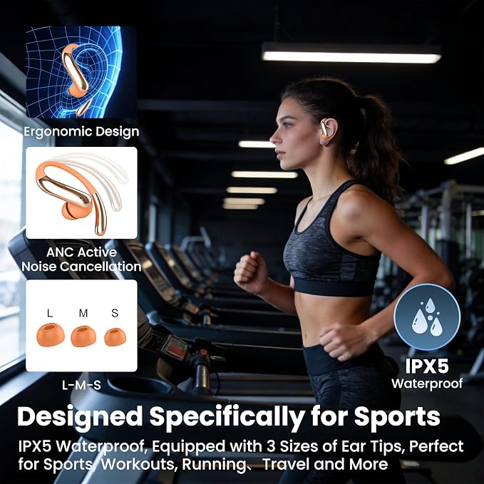 Bluetooth Headphones Wireless Earbuds Bluetooth 6.0 Headphone,Sport Bluetooth Earbuds Stereo Deep Bass Over Ear Bud with Earhooks,50Hrs Playtime, IP5 Waterproof Earphone for Gym/Running/Workout Orange