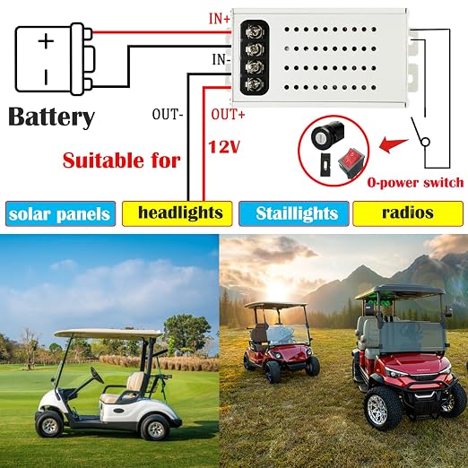 48v to 12v Converter Golf cart Step Down Converter 11-70V Input to 3.3V-24V Output 28A 336W Step Down Converter Adjustable dc with Fuse-70V 48V 36V 24 to 12V 3.3V-24V