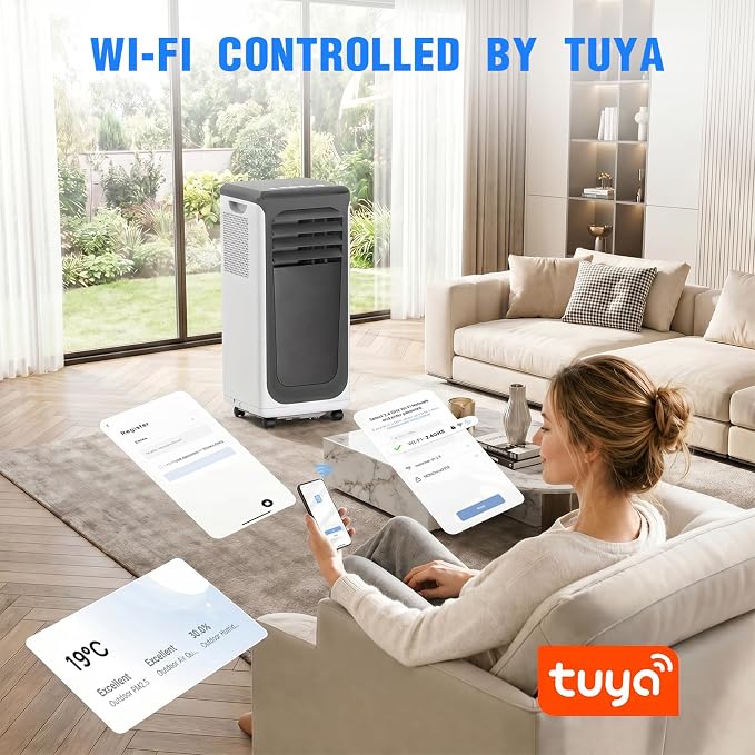 16000 BTU Portable Air Conditioner, 3-in-1 AC Unit with Cool/Dehumidify/Fan, Quiet Bedroom AC with Remote & WiFi Control, Cools Up to 750 Sq.Ft, Easy-Roll Portable Window AC Alternative