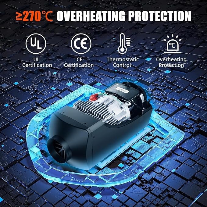 12V 8KW Diesel Air Heater,With Muffler No-Punching 9L, Portable Diesel Heater With Knob Switch Tank，Remote Control and Lcd Display Diesel Heater for Car Rv Trailer Van Boat